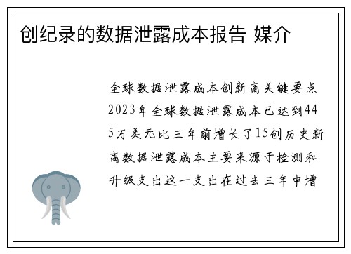 创纪录的数据泄露成本报告 媒介
